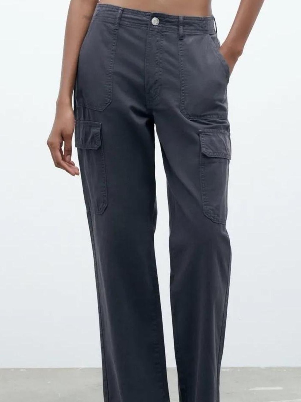 ZARA Straight Fit Cargo Pants Navy Blue Size 6